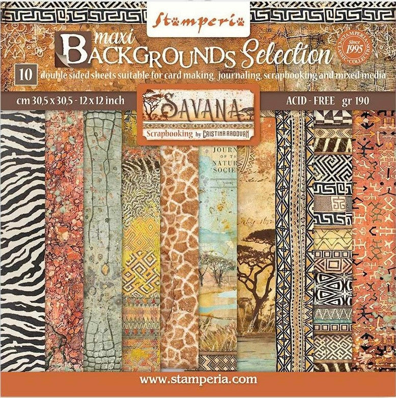 Stamperia Double Face 12” x 12” Maxi Backgrounds Paper Collection - Savana